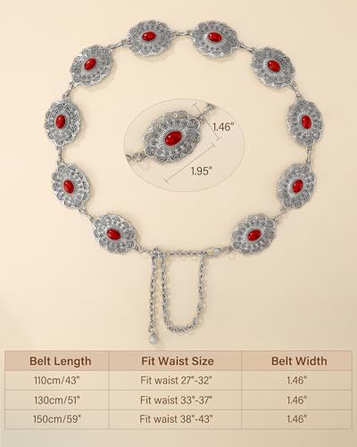 Image of LEACOOLKEY Western Concho Belt for Women Cowgirl Boho Waist Chain Belt for Dresses Jeans Pants