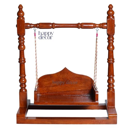 Image of Premium Polished Sheesham Wooden Laddu Gopal Jhula, Shri Krishna Swing Kanhaji, Thakurji, for Bal Gopal Idol, (Size:- 15 X14 X7 Inch, Seat Size :- (10 X7) 5 to 6 No Gopal Ji.)