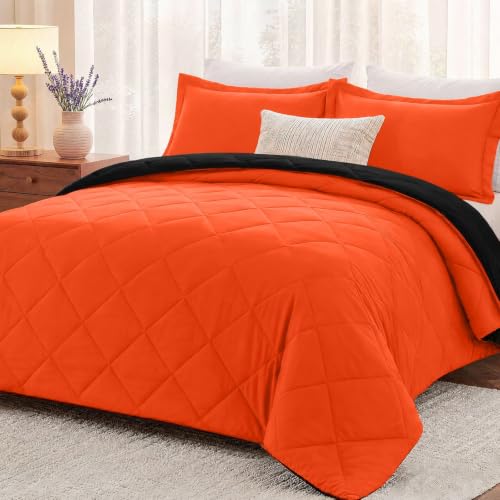 downluxe Comforter Set Reversible Bedding Sets, Flame/Black, Full
