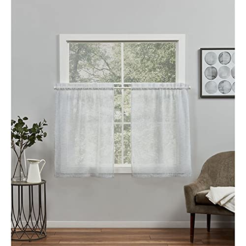 Exclusive Home Belgian Sheer Rod Pocket Tier Curtain Panel Pair, 26"x24", Blue, Set of 2