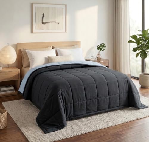 Image of SANMARINO Reversible King Size Comforter 220 GSM Microfiber | Double Bed AC Comforter /Blanket for Winter & All Season | Soft Lightweight Quilt /Duvet (90 x 100 Inches, Charcoal Black)