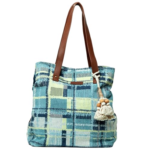 Image of maisha by Esha Stylish Cotton Jacquard Tote Bag for Women - Handcrafted Travel Handbag, Cabin & Overnight Bag | Spacious Multi-Purpose Bag with 3 Compartments