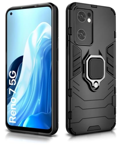 Image of WOW IMAGINE Back Case Cover for Oppo Reno 7 5G Tough Armor Bumper | Ring Holder & Kickstand in-Built | Excellent 360 Degree Protection (Carbon Black)