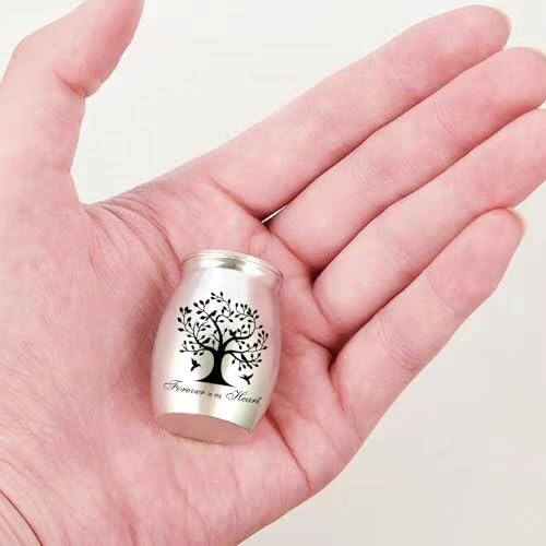 CREATCABIN Tree of Life Mini Cremation Urn Small Birds Keepsake Urns Ashes Holder Alloy Sharing Funeral Urn Kit Memorials Miniature Container Decorative Urn for Female Male Pets 1.6x1.2 Inch Silvery - Image 4