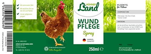 HÜHNER Land Wundpflege Spray 250ml für Hühner & Geflügel - Kolloidales Silberspray Wundspray für Tiere, Silberspray, Sprühpflaster, Spray Wundversorgung & Desinfektion