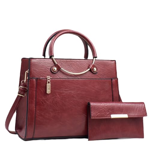 Women's Large Capacity Handbag Set, PU Leather, 11x28x22cm, Retro European Style, 2 Pieces