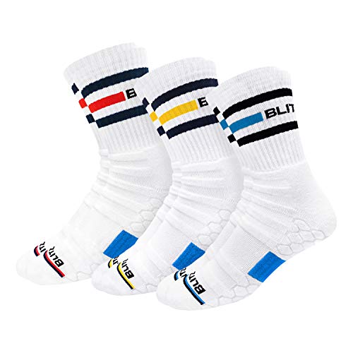 BLITZSOX Hi-Tech Performance Athletic Crew Length Socks (Tennis, Badminton, Running, Gym & Indoor Training), Pack of 3