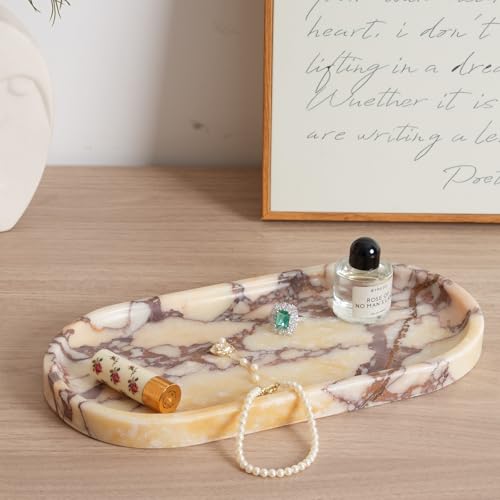 Image of Koville Natural Marble Tray for Decor, Marble Vanity Tray for Perfume, Cosmetics, Jewelry, Stone Decorative Trays for Dresser Organizer, Storage Trays for Home Bathroom Countertop(Calacatta Viola)