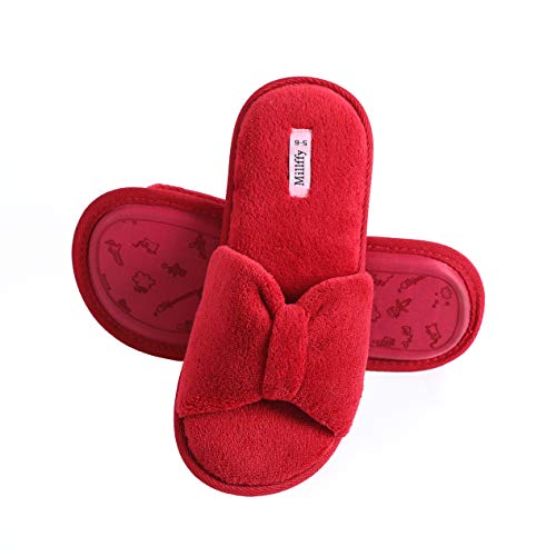 Millffy Women's Memory Foam Open Toe Slide Slippers with Cute Bow and Cozy Terry Lining Slip-on House Shoes SPA Sandals2