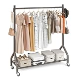 Kleiderständer mit Rollen, Kleiderstange und seitlichen Haken, aus Kohlenstoffstahl, für Schlafzimmer, Waschküche und Wohnzimmer