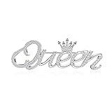 Queen Crown Brooch Pin - Shiny Crystal Rhinestone Letter Brooches - Fashion Elegant Princess Shape Dress Sweater Coat Lapel Accessories - Silver