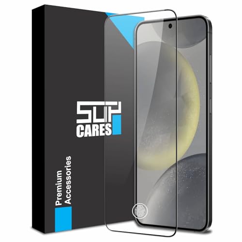 Image of SupCares Tempered Glass for Samsung Galaxy S24 and Galaxy S24 Snapdragon Edition (6.2 Inch) With Installation Kit | Military-Grade Gorilla Screen Protector | Edge to Edge Coverage | Black