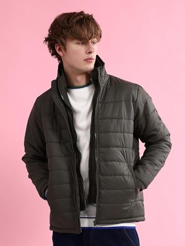 Image of The Indian Garage Co Men Regular Fit Solid Puffer Jackets
