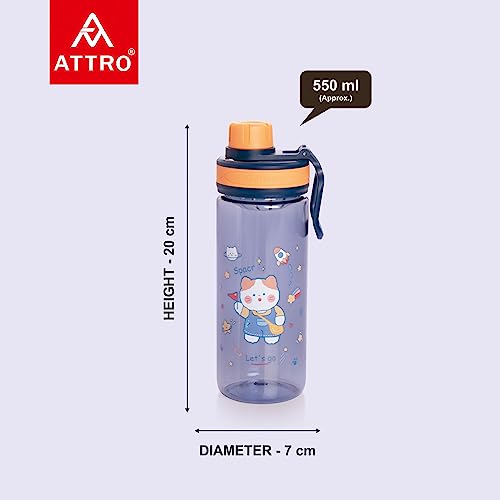Image of Attro Champ 550ml Cute and Convenient Cartoon Printed Kids Plastic Water Bottle with Designer Hand Strap & Flip Lid BPA-Free-Perfect for School,Sports and Travel -Blue