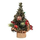 Kunstmatige Mini-kerstboom, Kerstboom Voor Op Het Bureau, Drie Stoffen Voetstukken Beschikbaar, PVC-materiaal, Ideaal Voor Decoraties Thuis, Op Kantoor En Op Feestjes(Red-Linen)