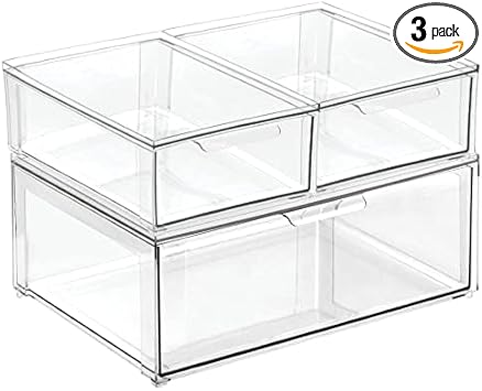 mDesign Plastic Stackable Closet Storage Organizer Bins with Pull Out Drawer for Cabinet, Desk, Shelf, Cupboard, or Dresser Organization – Lumiere Collection – 4 Pack – Clear mDesign Plastic Stackable Closet Storage Organizer Bins with Pull Out Drawer for Cabinet, Desk, Shelf, Cupboard, or Dresser Organization – Lumiere Collection – 4 Pack – Clear