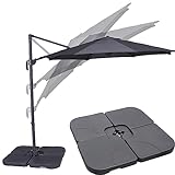 Zweefparasol met Voetpedaal Homra - Stabiele Parasol met Kruisvoet en 4 Vulbare Tegels - Ø300 cm - Draai- en Kantelbaar - Inclusief beschermhoes - Grijs