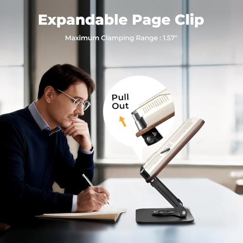 Image of SupeDesk Book Stand for Reading, Adjustable Book Holder with 360 Rotating Bases, Foldable Designs, and Elastic Clips, Multifunctional Display Stand for Recipe, Cookbooks, Magazines, Tablets, Laptops