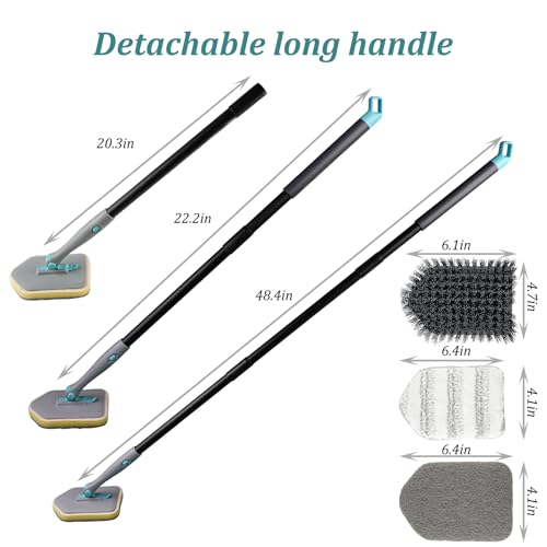 Image of 4 in 1 Tub Scrubber, Scrub Brush with Long Handle Hard Bristle Shower Scrubber Bathroom Cleaning Brush for Bathroom Kitchen Toilet Wall Bathtub Ceramic Tile Floor