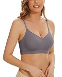 WOWENY Damen Soft BH ohne Bügel gerippt Push up Bustier Tshirt BH Komfort BH Schlaf BH Minimizer BH Klassische BHS für Alltag,Grau,XXL