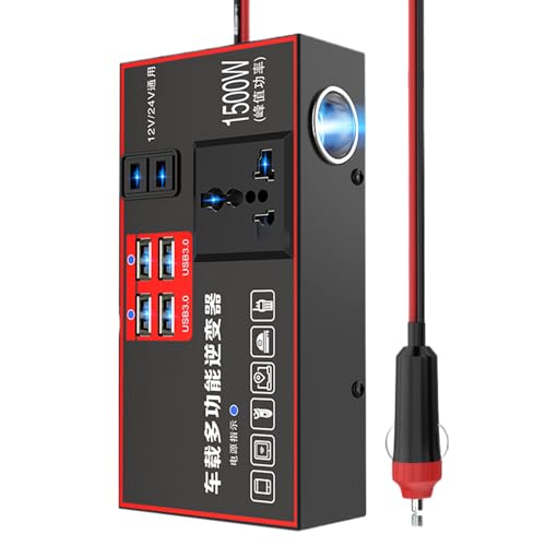 Cargador Inversor Coche,Cargador 220V para Automóvil | Accesorio de 1500W con Múltiples Puertos USB para Viajes, Camping y Embarcaciones