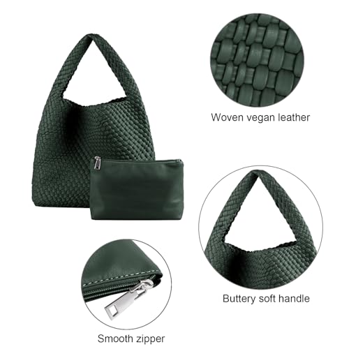Image of Woven Tote Bag for Women with Purse, Vegan Leather Hobo Bags Large Handmade Underarm Shoulder Bag