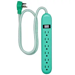 Cordinate 6-Outlet Surge Protector, Power Strip, Flat Plug, Braided Cord, Decorative, 3 ft Power Cord, Wall Mount, Tangle-Free, Warranty, Mint, 44205