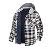 Übergangsjacke Herren Plaid Kapuzenjacke Winter Warm Winterjacke Y2k Dicke Thermo Jacket mit Kapuze...
