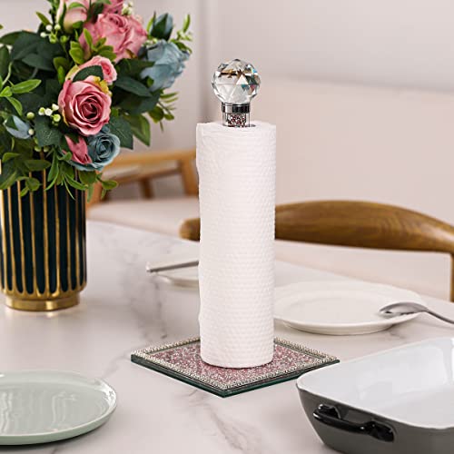 Hochance Pink Crystal Standing Paper Towel Roll Holder Countertop Weighted Rack,Glam Cute Bling Rhinestone Jeweled Diamonds Modern Decoration Christmas Housewarming Gifts For Kitchen Home Bar #TOP2