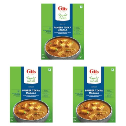 Image of Gits Ready to Eat Paneer Tikka Masala, Pure Veg, Heat and Eat Spicy Curry, Microwaveable, 285g (Pack of 3)