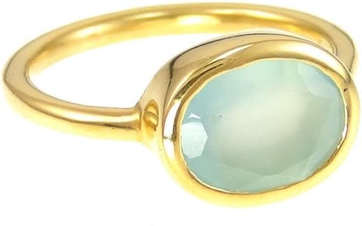 Stacking Rings 925 sterling Silver band for girls chalcedony 10x12mm
