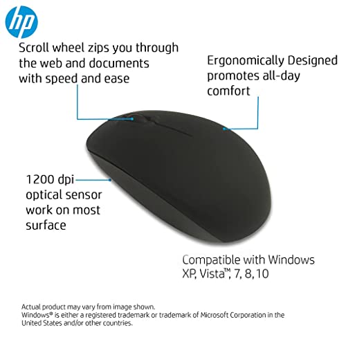 Image of (Renewed) HP Wireless Ergonomically Designed Optical Mouse with 1200 DPI and 2.4GHz Connectivity