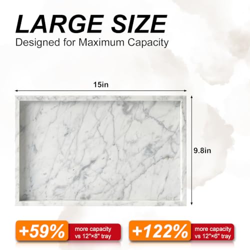 Image of Real Natural Large Marble Tray for Bathroom, Vanity, Kitchen Counter