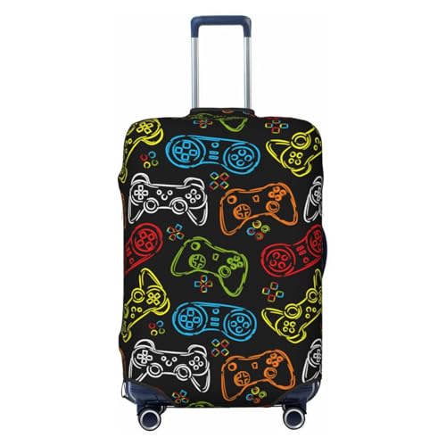 Game Controller Joystick Silhouettes Travel Luggage Cover Fits 18/24/28/32 Inch Luggage, Elastic Suitcase Cover Protector with Concealed Zipper for Wheeled Suitcase Tsa Approved