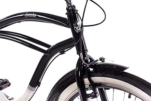 CHRISSON 26 Zoll Beachcruiser Sando schwarz Weiss mit 6 Gang Tourney Kettenschaltung, Damenfahrrad, Herrenfahrrad im Retro Look, Vintage Cruiser Bike