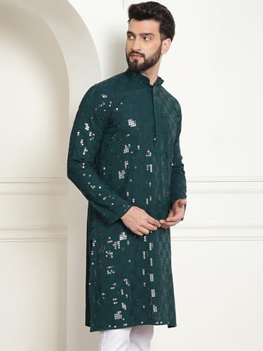 Image of SOJANYA (Since 1958 Men's Cotton Embroidered Sequinned Long Kurta
