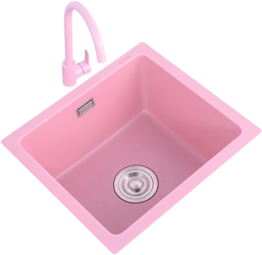Kitchen Bar Sinks, with Faucet and Strainer Quartz Stbar Sink, Single ​Bowl ​Prep Sink, Drop-In Ordermount Installation/Pink~A/43 * 43Cm