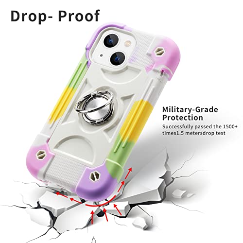 Image of MARKILL Compatible with iPhone with Built-in 360Rotating Ring Stand, Military Grade Drop Protection Full Body Rugged Heavy Duty Case Durable Cover (Rainbow White, iPhone 13 mini /12 mini 5.4 inch)