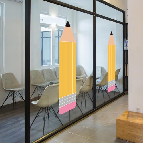 Image of Whaline 39.4'' Extra Large Pencil Window Clings Back to School Decoration | Double Sided Reusable Anti-Collision Windows Decals for First Day of School Reading Classroom Door Wall Decor, 2 Sheets