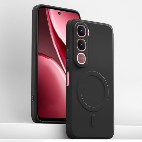 Image of Amazon Basics Back Cover for Vivo Y31 5G Soft Matte Silicone with Camera Protection | Mag-Safe Logo (Not Mag-Safe Compatible) | Shockproof Slim Fit Bumper Case (Black)