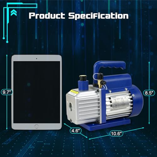ZENY 3.5CFM Single-Stage 5 Pa Rotary Vane Economy Vacuum Pump 3 CFM 1/4HP Air Conditioner Refrigerant HVAC Air Tool R410a 1/4" Flare Inlet Port, Blue