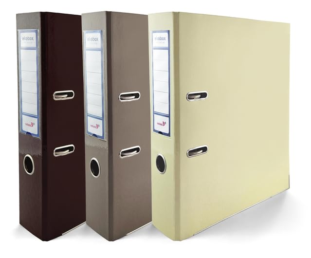 Netuno 3 Binder Chocolate Cocoa Brown Vanilla Glossy A4 Spine 7.5 cm 2.95 in Extra Wide Cardboard File Organizer for Office School Desk Storage documents Strong Stable Large Capacity Practical