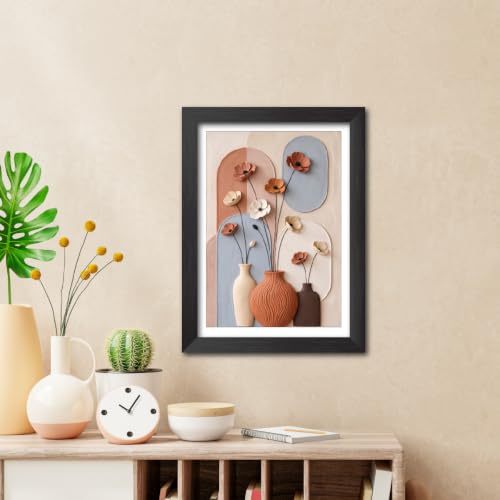 Image of TenorArts Flowers & Planters Art 3D Clay Textured Digital Art Print Photo Frame, Modern Art Abstract Painting For Bedroom Living Room Home and Cafe Decor | Minimal Drawing Black Framed Posters for Decoration (9x12 inches) [CL-F03]
