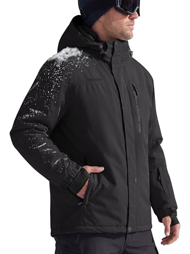 FREE SOLDIER Men's Waterproof Ski Snow Jacket Fleece Lined Warm Winter Rain Jacket with Hood Fully Taped Seams(Black,M)