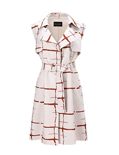 Bellivera Women's Faux Suede Printed Sleeveless Trench Coat Lapel,Lightweight Windbreaker with Belt Large