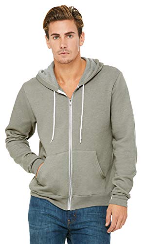 Bella Canvas Men's Poly-Cotton Fleece Full-Zip Hoodie, Heather Stone, Small