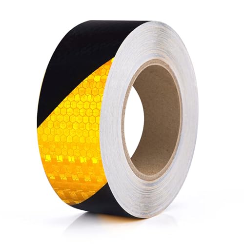 WangChaoJiu 5cm x 33mRuban Adhésif Réfléchissant Jaune et Noir Bande Reflechissante Autocollante Imperméable Bande Réfléchissante pour véhicules, extérieur Ruban...