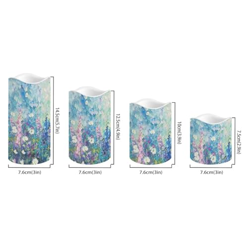 Image of Blue Floral Plastic Flameless Candles with Remote Control and Timer LED Flickering Battery Operated Color Changing Electric Pillar Candles for Table Weddings Gifts Home Decoration