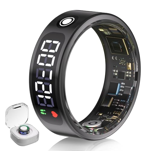 Image of 7.0 Smart Ring with LED Screen【5ATM Waterproof】【5.3+EDR Technology - 0.1%± Error】 Smart Ring for Men and Women to Monitor Sleep, Heart Rate, Black 13#