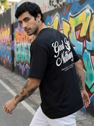 Image of TOXA Men's Pure Cotton Oversized Fit Tshirt | Oversized Baggy Fit Tee with Drop Shoulder | Cool and Stylish Graphic Printed Design Half Sleeve T-Shirt (Available Sizes: S to 2XL)
